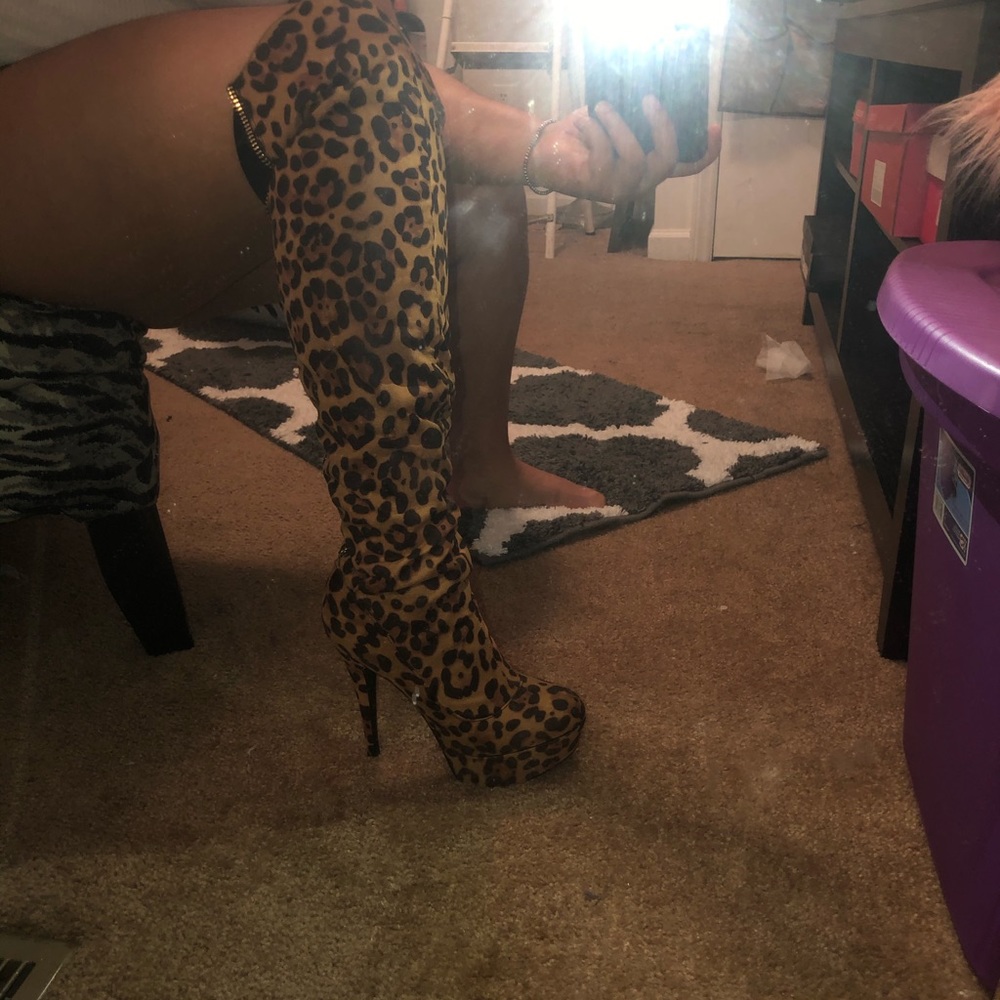 Cheetah print knee high boots